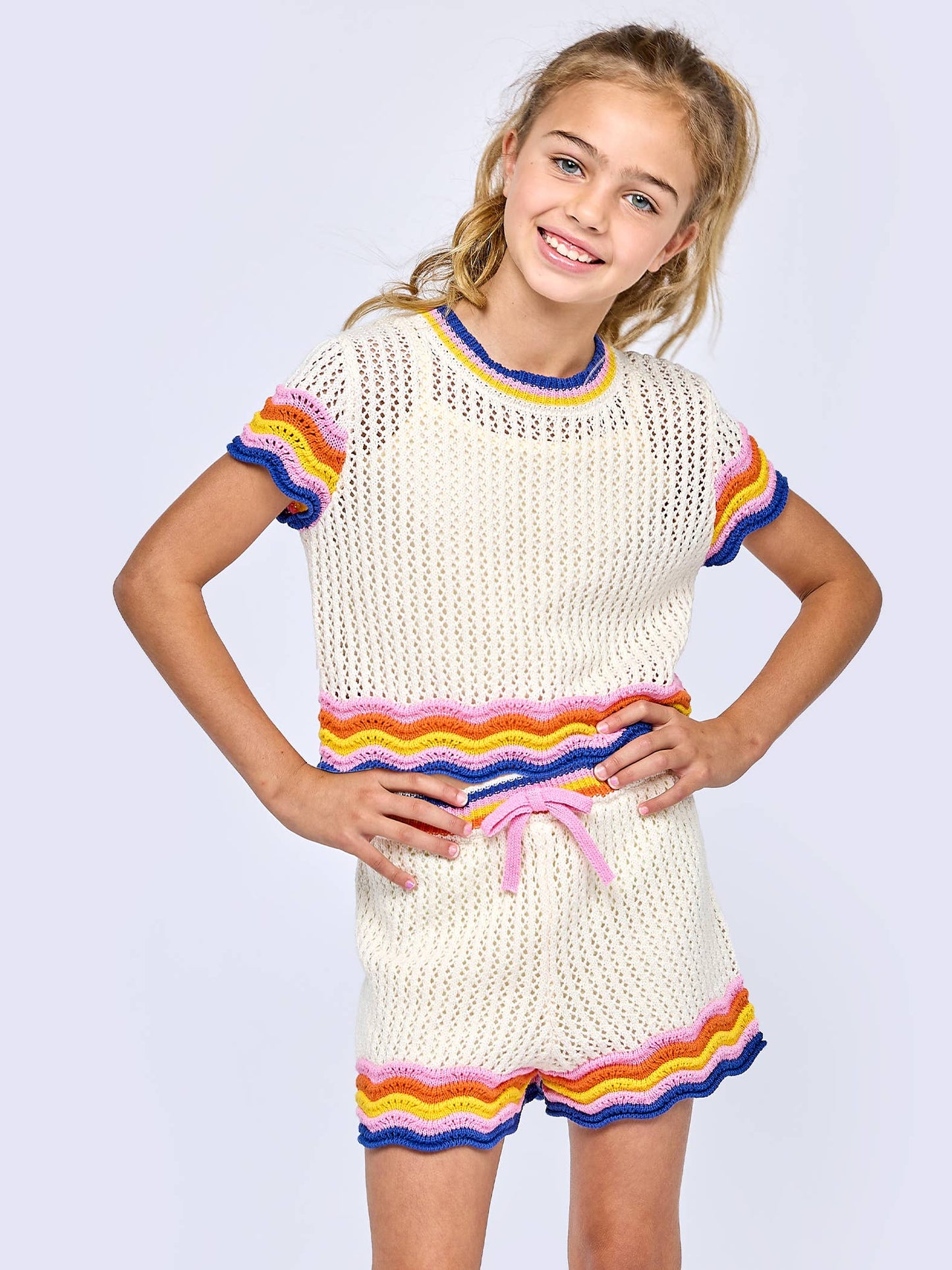 CROCHET SHORT SLEEVE TOP SCALLOP HEM