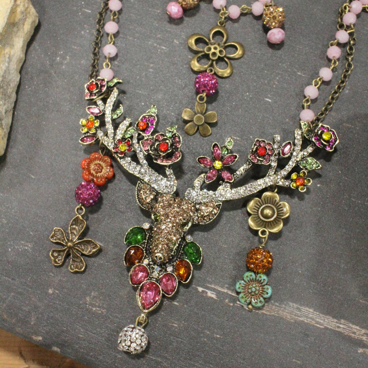 Dolled Up Doe & Flowers Layered Necklace: FREE SPIRIT DREAMER Series: Boho & Free-People loving styles.