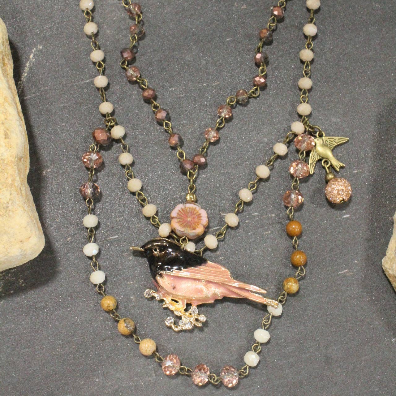Wings Spread Blushing Bird Layered Necklace: FREE SPIRIT DREAMER Series: Boho & Free-People loving styles.