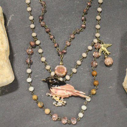 Wings Spread Blushing Bird Layered Necklace: FREE SPIRIT DREAMER Series: Boho & Free-People loving styles.