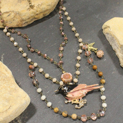 Wings Spread Blushing Bird Layered Necklace: FREE SPIRIT DREAMER Series: Boho & Free-People loving styles.