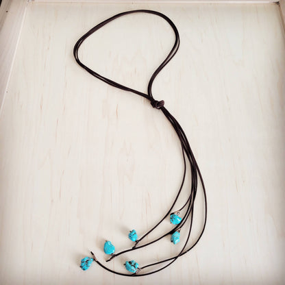 Leather Lasso Necklace with Turquoise Accents --Montana Boho Western Spirit Jewelry