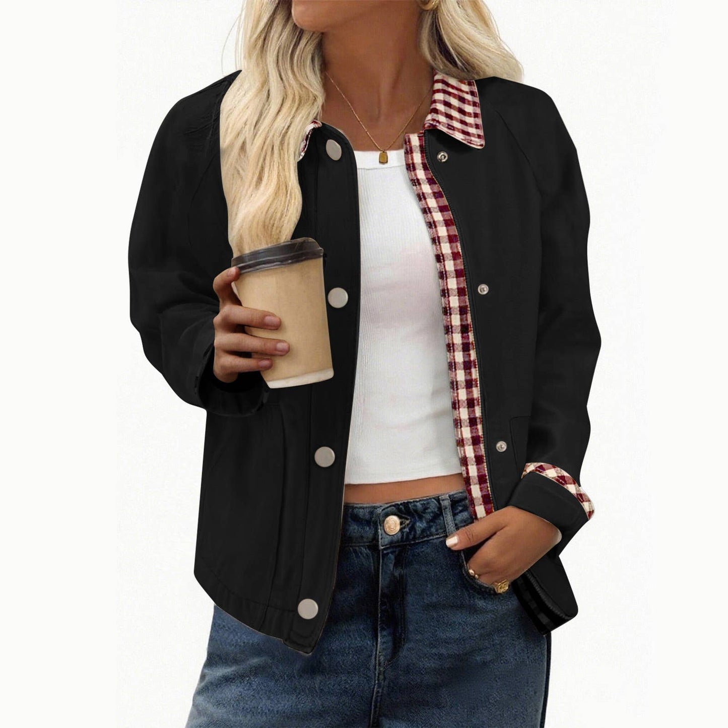 Vintage Patchwork Gingham Collar Trim Casual Jacket (A Forever Piece) Ligth Weight
