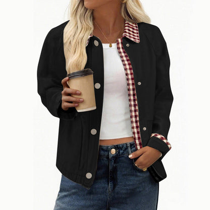 Vintage Patchwork Gingham Collar Trim Casual Jacket (A Forever Piece) Ligth Weight