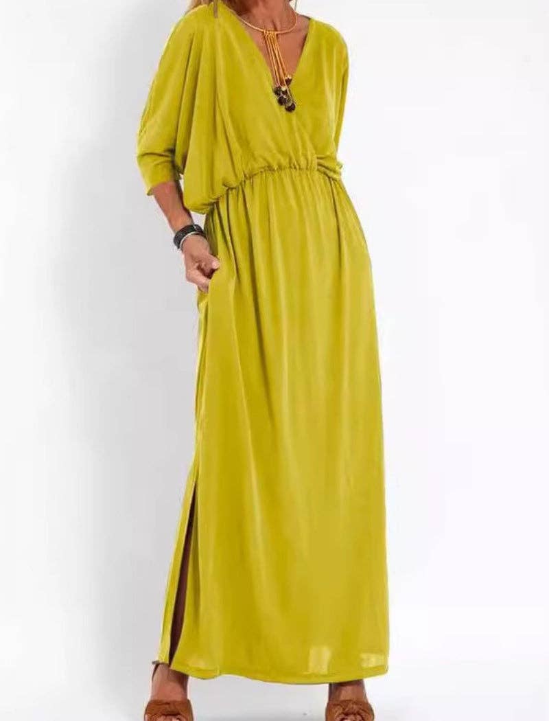 V-Neck Batwing Sleeve Maxi Dress with Pockets: Be A Show-Stopper—Simply IRRESISTIBLE