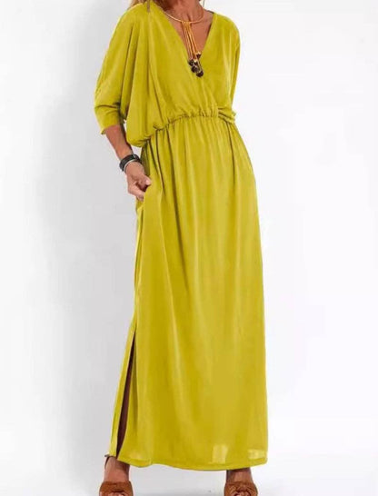 V-Neck Batwing Sleeve Maxi Dress with Pockets: Be A Show-Stopper—Simply IRRESISTIBLE