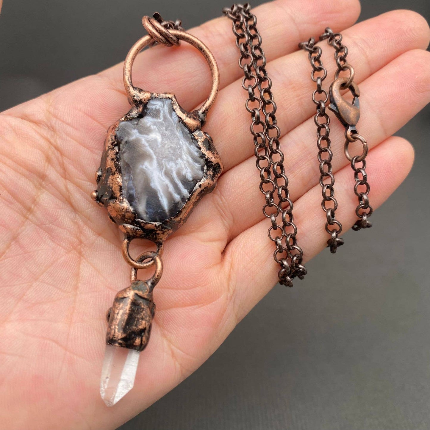 Rocky Mountain Spirit Jewelry: Vintage Onyx & White Crystal Bronze Necklace