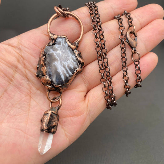 Rocky Mountain Spirit Jewelry: Vintage Onyx & White Crystal Bronze Necklace