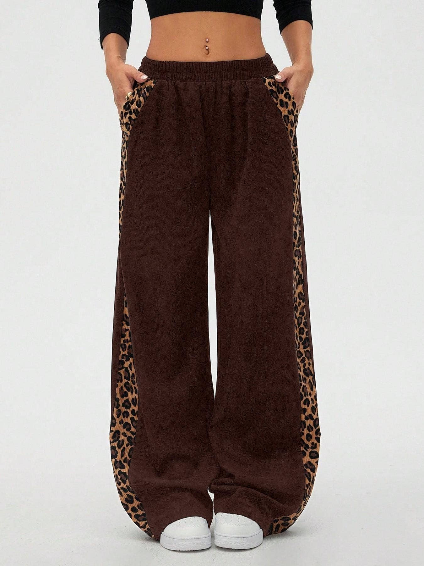 Montana BOHO: Corduroy, Side Leopard Stripe Wide Leg Pants