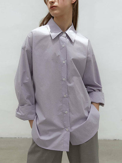 Be A Show-Stopper—Simply IRRESISTIBLE: Blue Oversized Cotton Shirt Button-Down Casual Long Sleeve Top