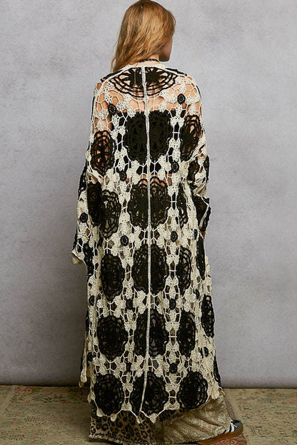 Maxi Long Sleeve Crochet Open Cardigan