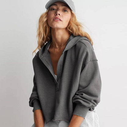 V-Neck Hoodie Long Sleeve Pullover Sweatshirt