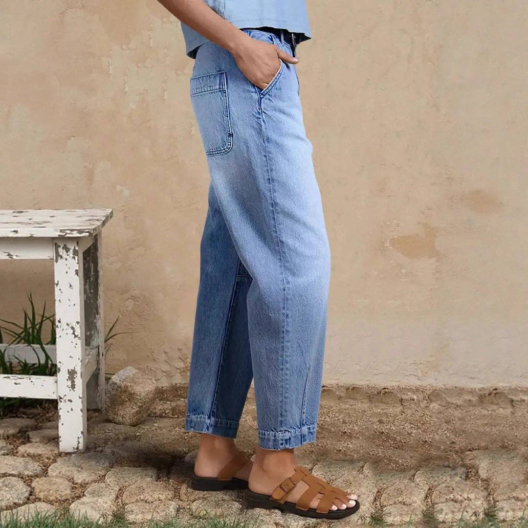 Casual Wide-Leg Stretch Denim Cropped Pants