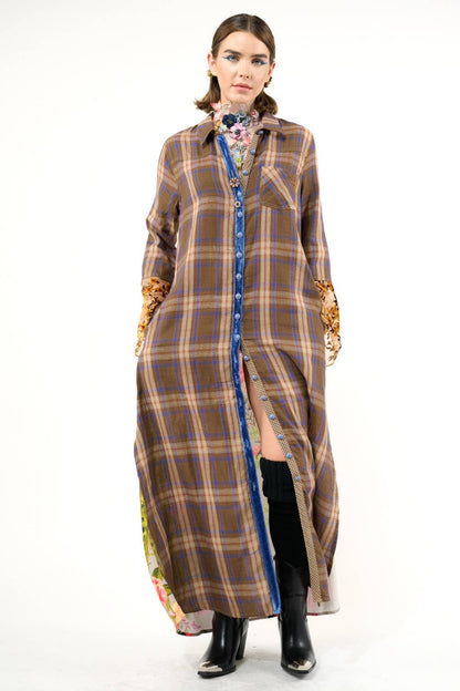 BoHo Fashion: Anna Button Up Shirt Dress | Plaid Maxi | Peacock Print