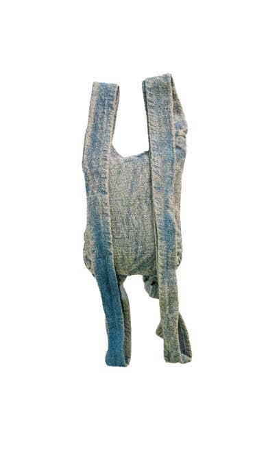 Cotton Crossbody Bag Tie Top with 3 Hand Woven Flowers Blue