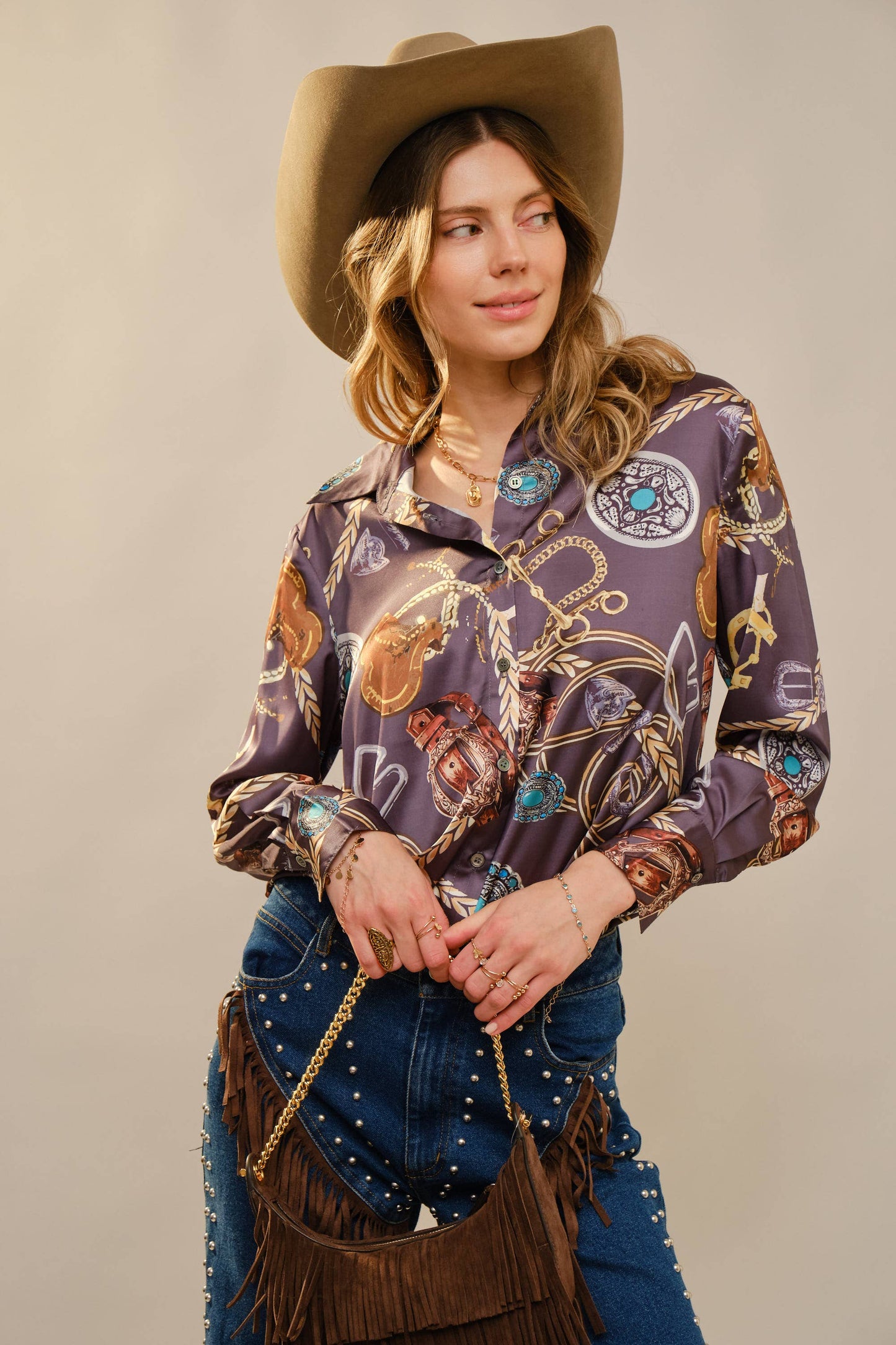 Montana Boho Western Spirit: Motif Printed Button Down Shirt