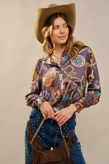 Montana Boho Western Spirit: Motif Printed Button Down Shirt