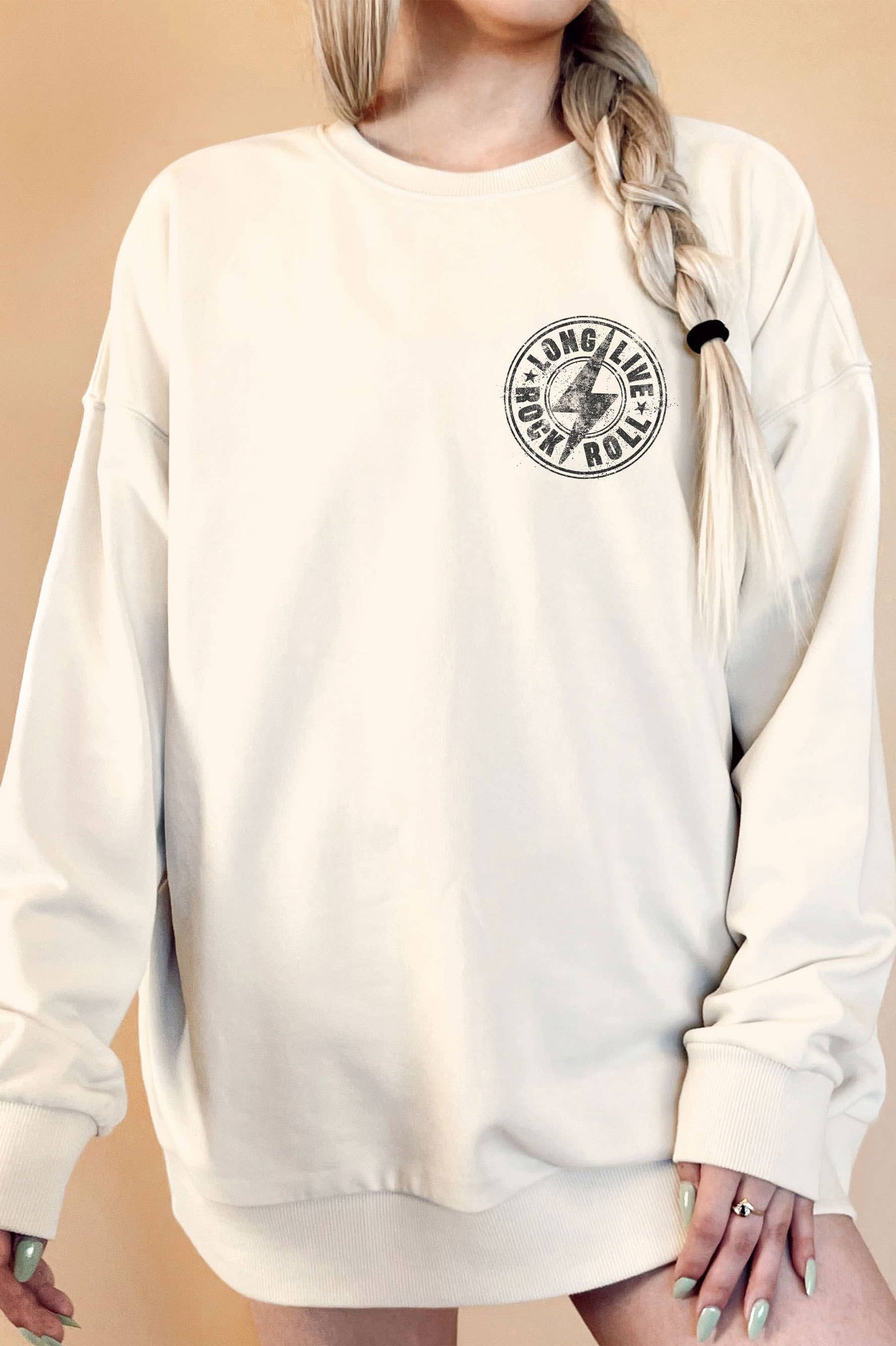 ROCK & ROLL OVERSIZE FRONT & BACK GRAPHIC TERRY SWEATSHIRTS