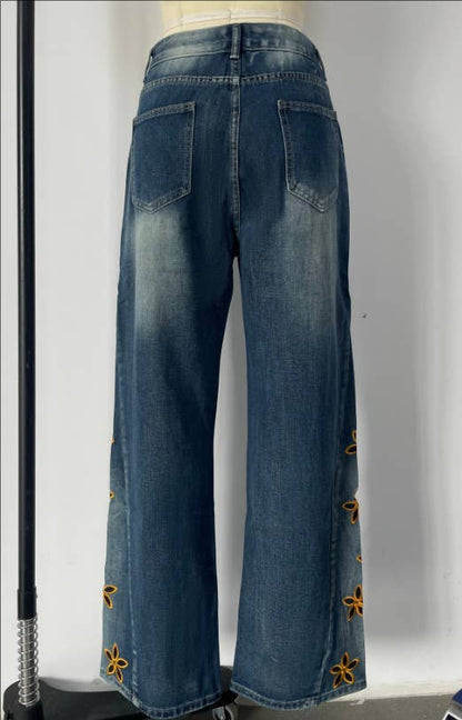 Floral cutout Embroidered Distressed jeans: FREE SPIRIT DREAMER Series: Boho & Free-People loving styles.