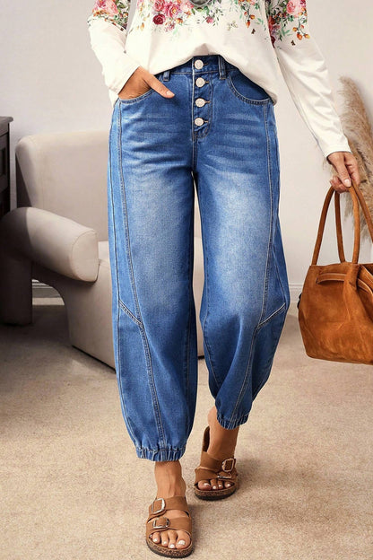 Jeans: Buttons Front Tapered Casual Loose Fit Jeans
