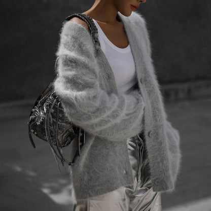 Be A Show Stopper: Cozy Faux Mink Knit Cardigan Loose Fit Soft Sweater