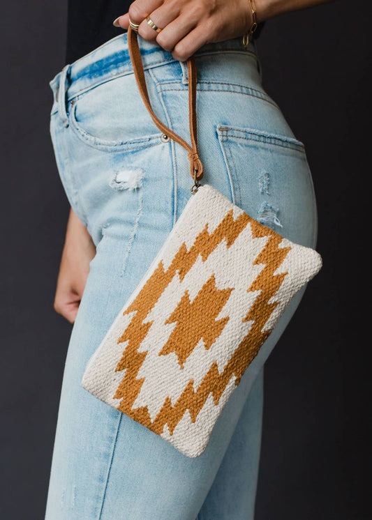 Montana Boho Western Spirit Accessories: Cream & Camel Aztec Wristlet