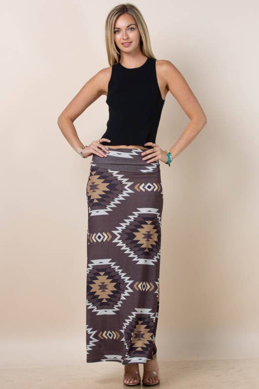 Montana Boho Western Spirit Fashion:  AZTEC PRINT A-LINE KNIT FULL SKIRT