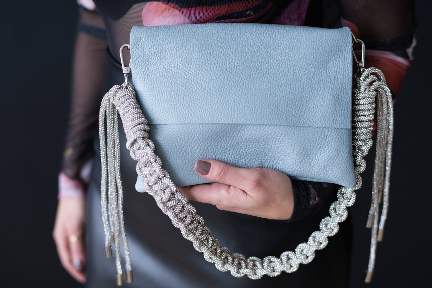 VOGUE—Runway Series:Trio Italian Leather Crossbody, Crystal Handle, Shoulder & Clutch Bag