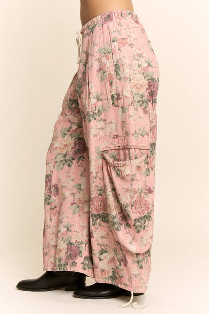FLOWER PRINTED DENIM WAIST DROPPED POCKETS PANT—FREE SPIRIT DREAMER Series