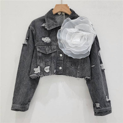 Be A Show-Stopper—Simply IRRESISTIBLE: Distressed Denim Jacket w/Floral Design