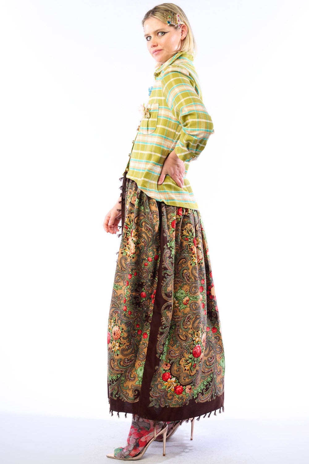 Boho Fashion:  Be the showstopper: Beatrice Maxi Shirt-Olive; Floral Shirt Duster