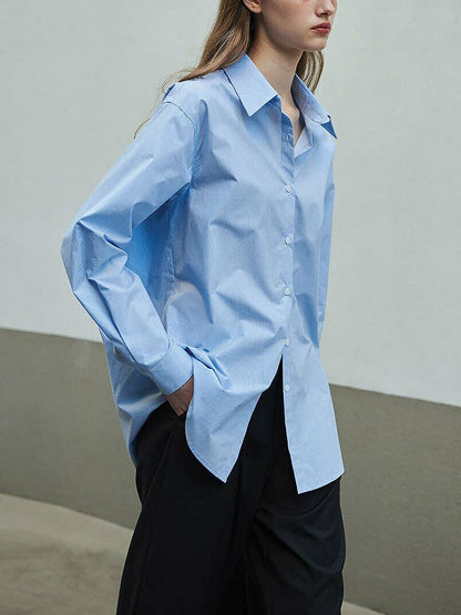 Be A Show-Stopper—Simply IRRESISTIBLE: Blue Oversized Cotton Shirt Button-Down Casual Long Sleeve Top
