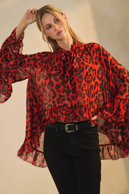FREE SPIRIT DREAMER Series: Leopard Printed Chiffon Blouse