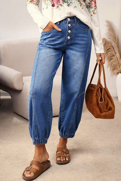 Jeans: Buttons Front Tapered Casual Loose Fit Jeans