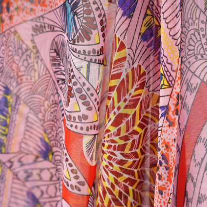 Bohemian Multicolor Print Fringe Kimono Cover-Up