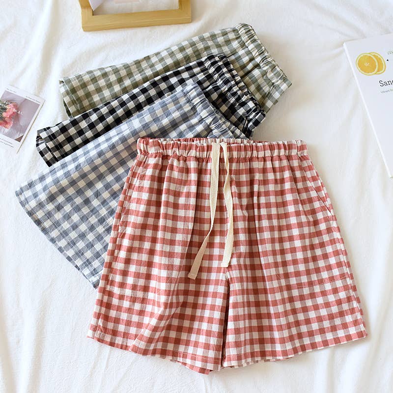 Soft cozy easy Gingham short cotton daily lounge short