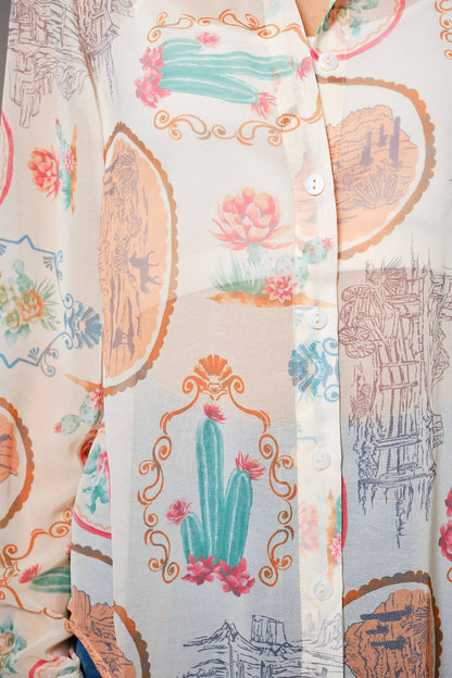 Montana Boho Western Spirit: Western Print Chiffon Shirt
