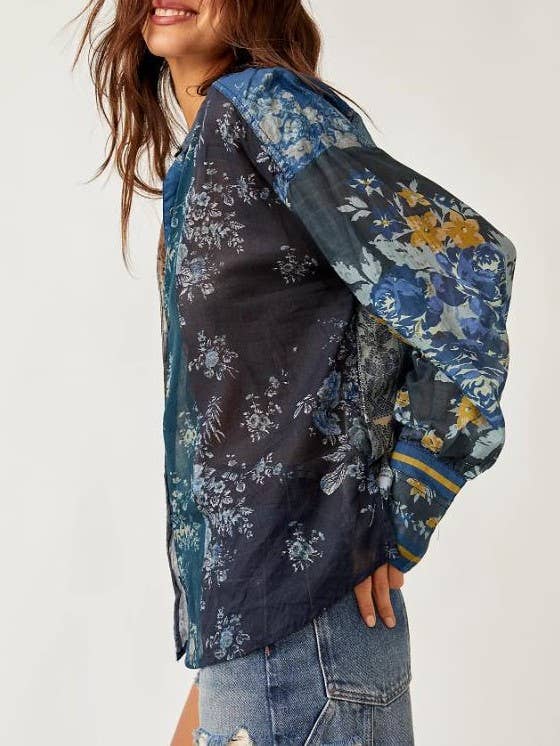 Bohemia Chic Vibe Floral (patchwork print button-up shirt)—Montana Boho Western Spirit Fashion: