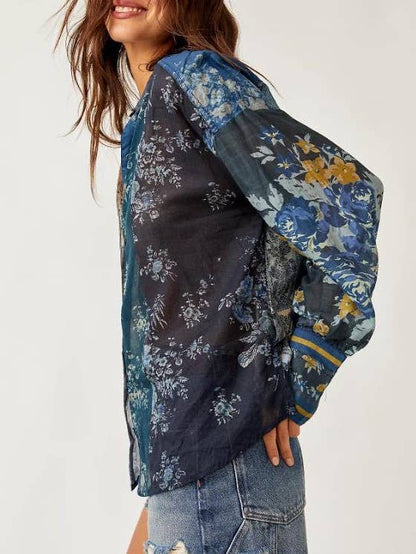 Bohemia Chic Vibe Floral (patchwork print button-up shirt)—Montana Boho Western Spirit Fashion: