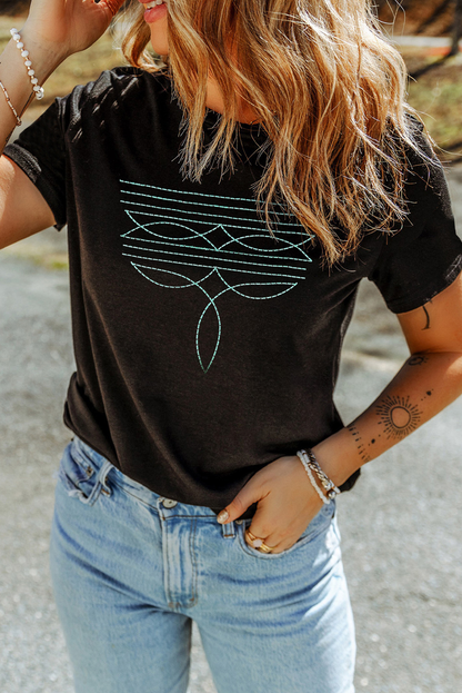 Montana Boho/Western Essentials: Black Western Fashion Boot Stitch T Shirt