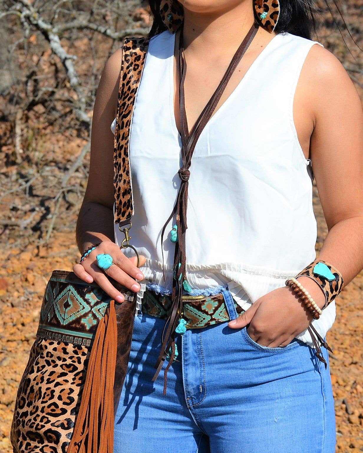 Leather Lasso Necklace with Turquoise Accents --Montana Boho Western Spirit Jewelry
