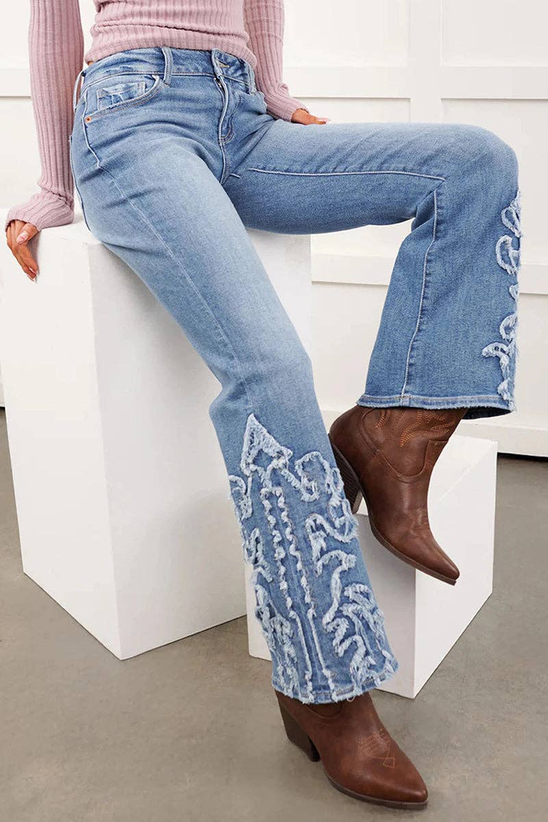 Montana BoHo: Stretchy Embelished Low Rise Flare Detailed Jeans