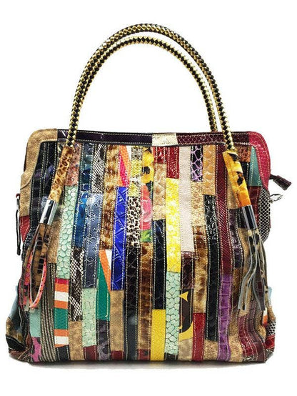 Montana Boho Western Spirit Fashion: This yummy fashion speaks to your boho western spirit, and this statement is a true Yellowstone-Vibe: Split-joint Striped Shoulder Sling Leather Bag
