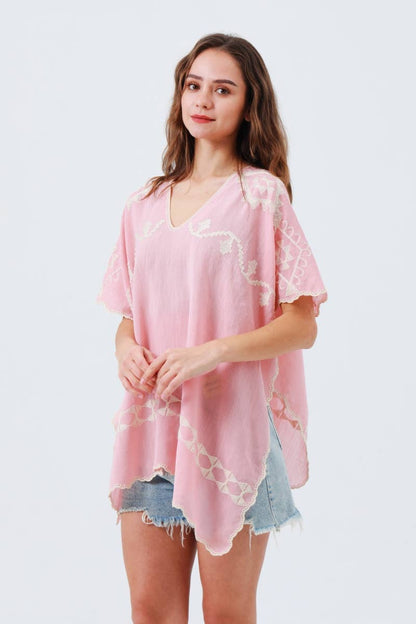 Boho Embroidered Cropped Kaftan Top