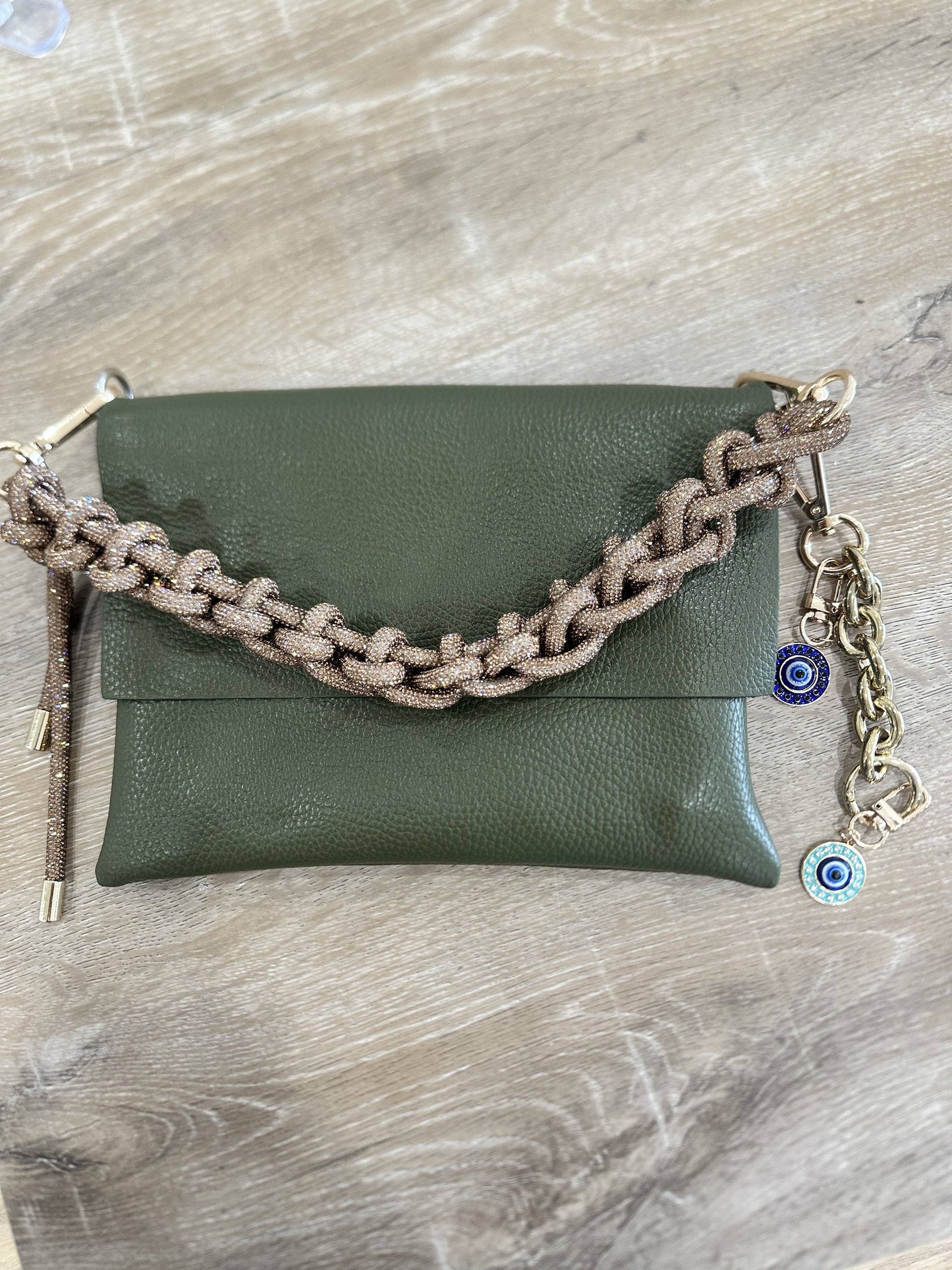 VOGUE—Runway Series:Trio Italian Leather Crossbody, Crystal Handle, Shoulder & Clutch Bag