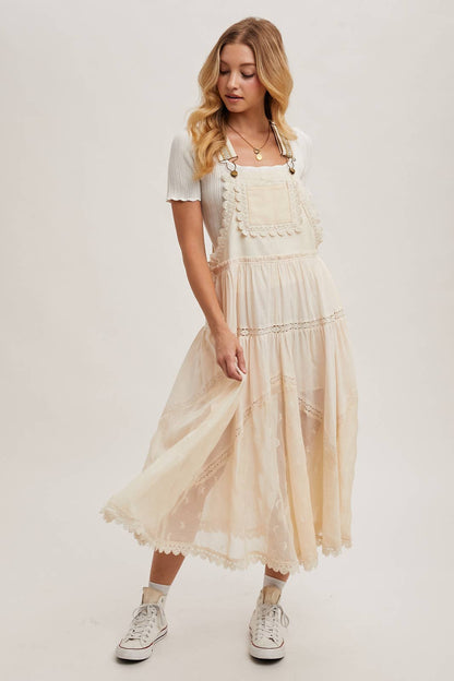 FREE SPIRIT DREAMER Series: LACE EMBROIDERED TULLE BIB MAXI DRESS