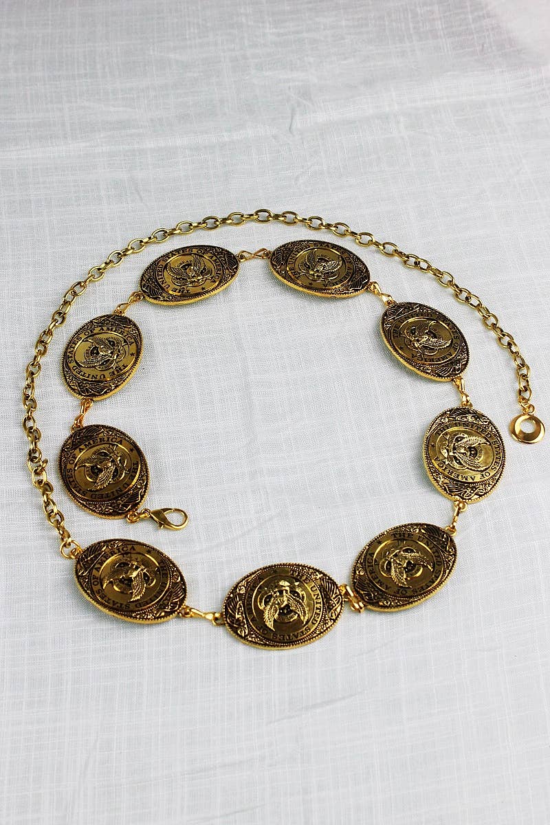 Montana Western BOHO: Eagle Chain Belt – Antique Gold Oval Buckle