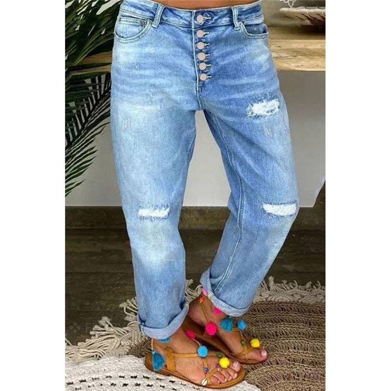 Loose Distressed traight Leg Pants: Montana Boho Western Spirit Fashion: