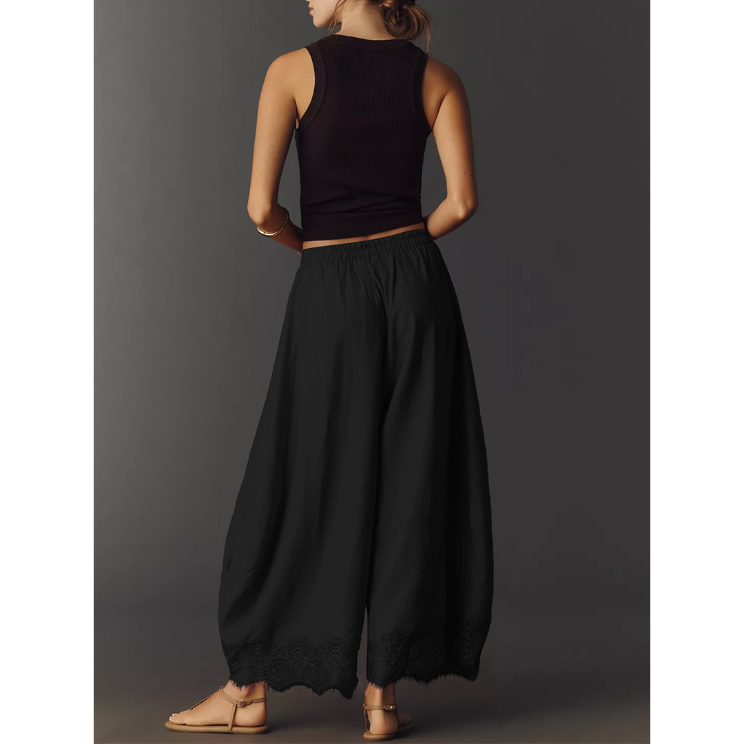 Flowy & Comfee: Lace Patchwork Wide-Leg Pants