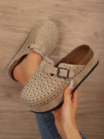 FREE SPIRIT DREAMER Series: Rivet Buckle Closed Toe Platform Slippers